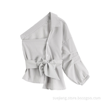 Fashion Striped Sweet Shirt Top Irregular